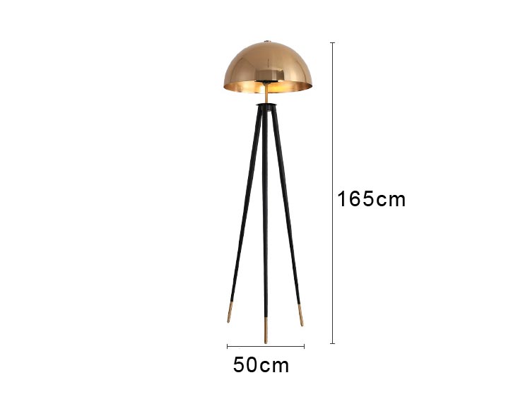 Lámpara de pie diseño LED <br> trípode negro con pantalla dorada Mushroom